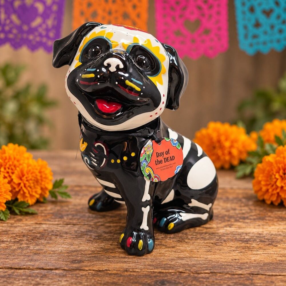 Blue Sky Clayworks Day of the Dead Pug Dog Figurine Ceramic 8” 2020